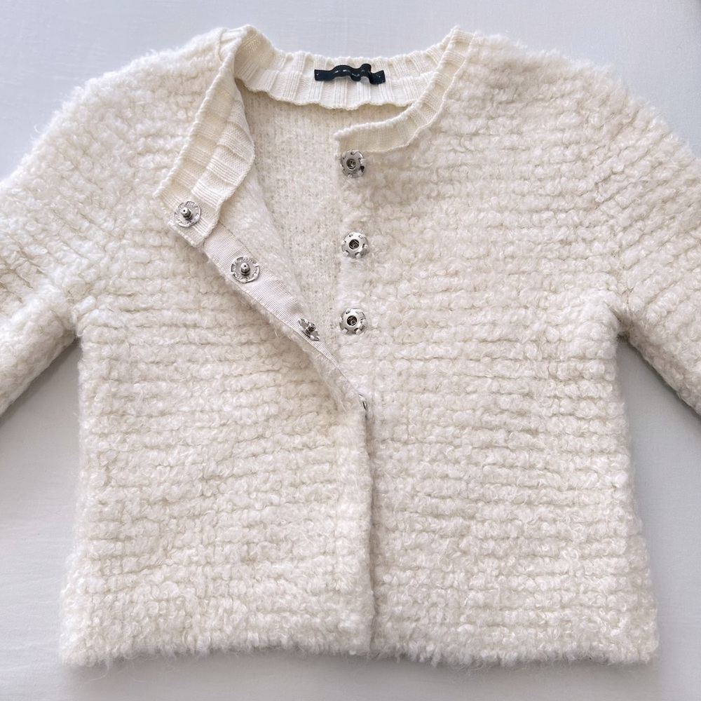 TENAX Italy Wool + Mohair Blend Plush Cardigan Ivory